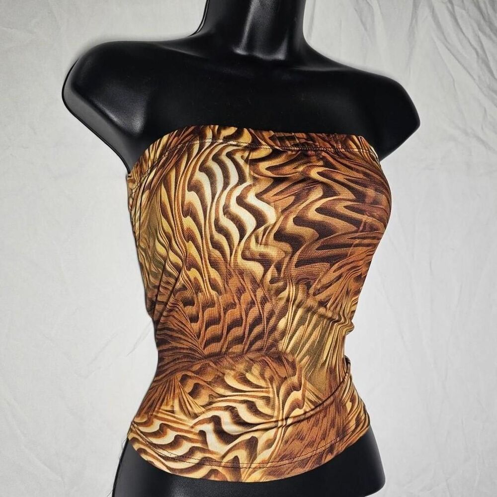 Vintage y2k 2000s patterned whimsical orange tube top
